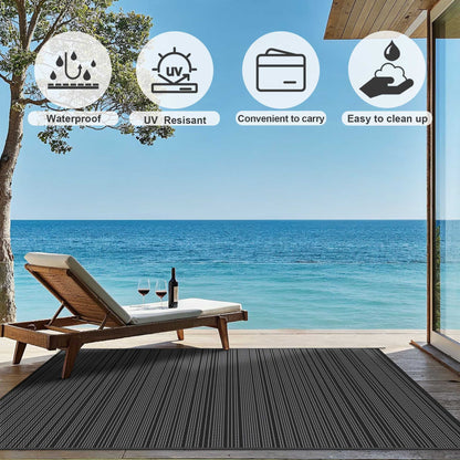 5'X 8' Outdoor Waterproof Rug Camping Mat Patio Carpet,Black&Gray