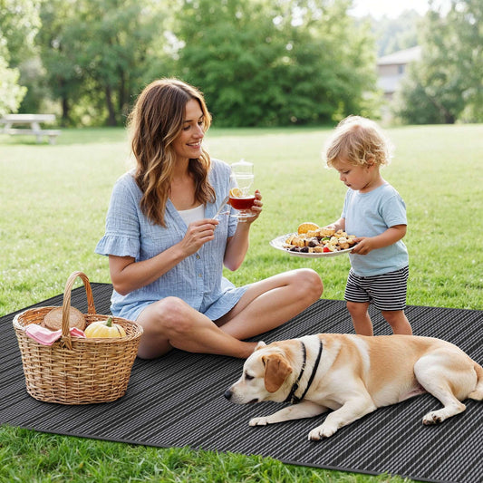 5'X 8' Outdoor Waterproof Rug Camping Mat Patio Carpet,Black&Gray